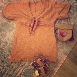 Dust orange crinkle stretch midi dress